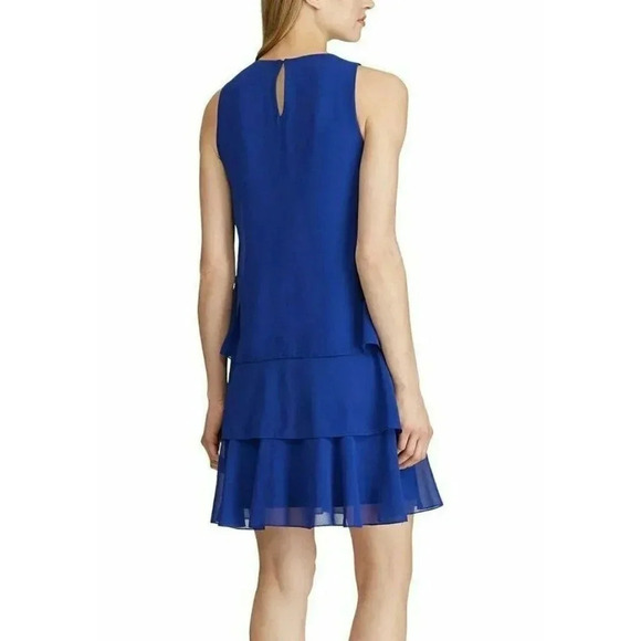 Lauren Ralph Lauren Georgette Blue Tiered Sleeveless Dress Size 6 MSRP $125 - Picture 2 of 7